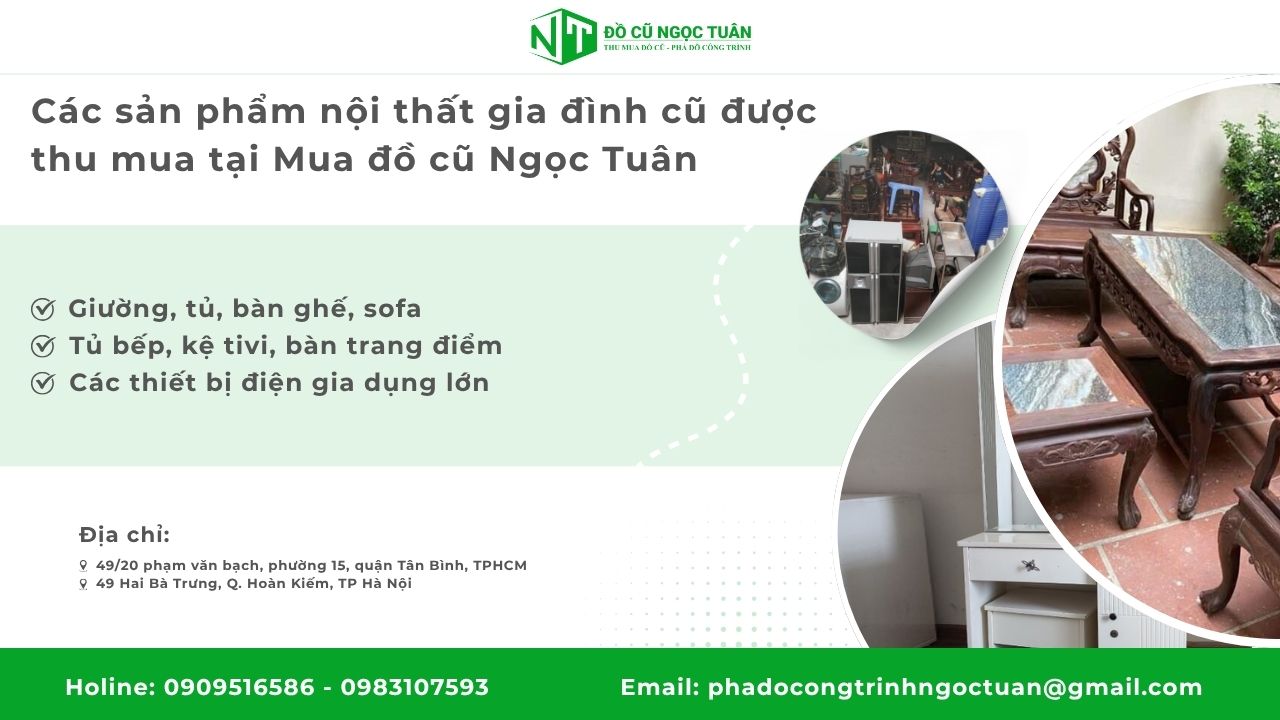 Các sản phẩm nội thất gia đình cũ được thu mua tại Mua đồ cũ Ngọc Tuân