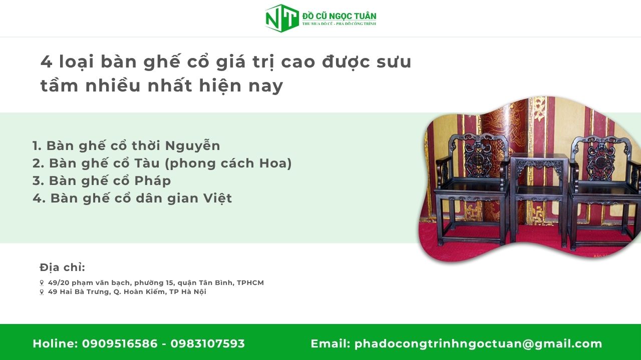 4 loại bàn ghế cổ giá trị cao được sưu tầm nhiều nhất hiện nay