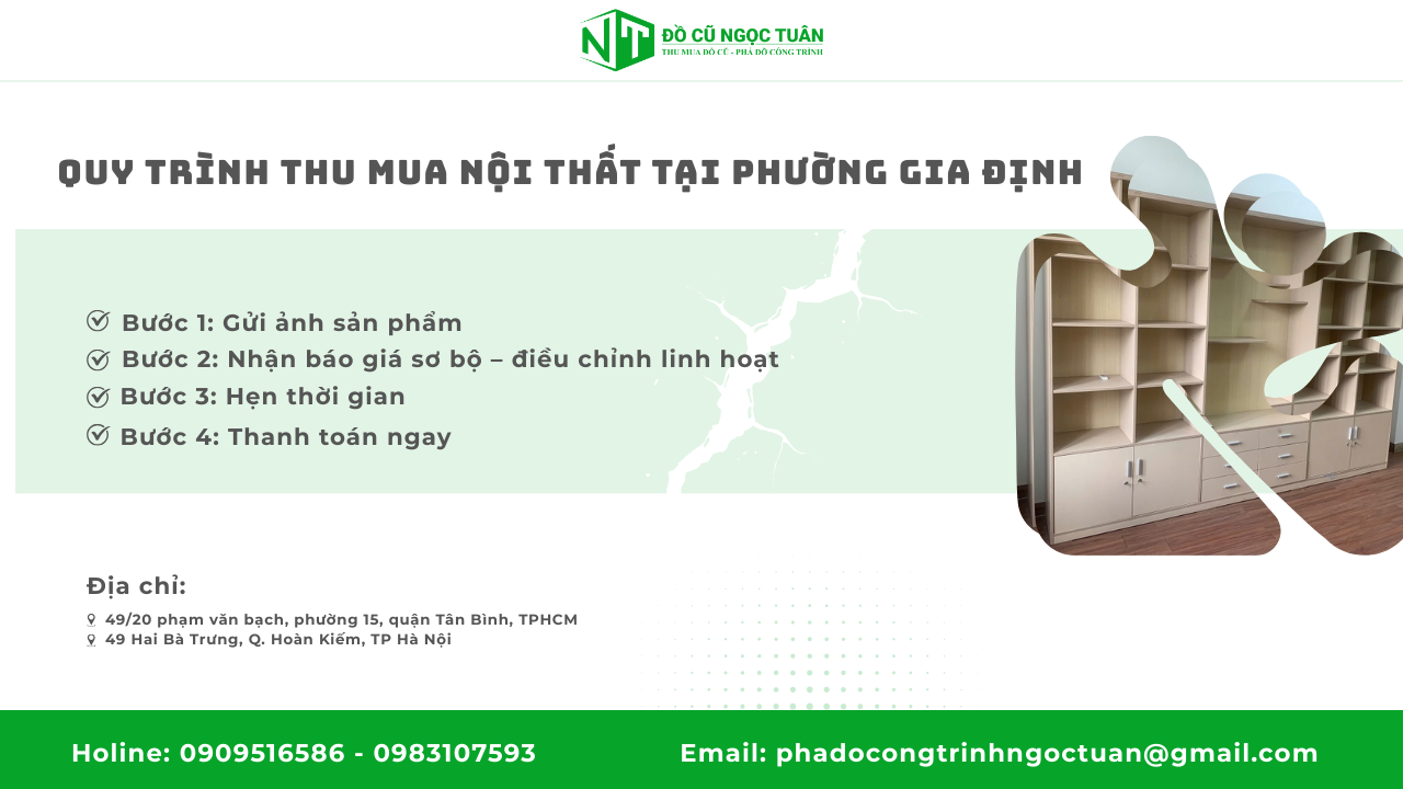 Dịch vụ thu mua nội thất gia đình Ngọc Tuân phường Gia Định giá cao 4 Quy trình thu mua nội thất tại phường Gia Định đơn giản