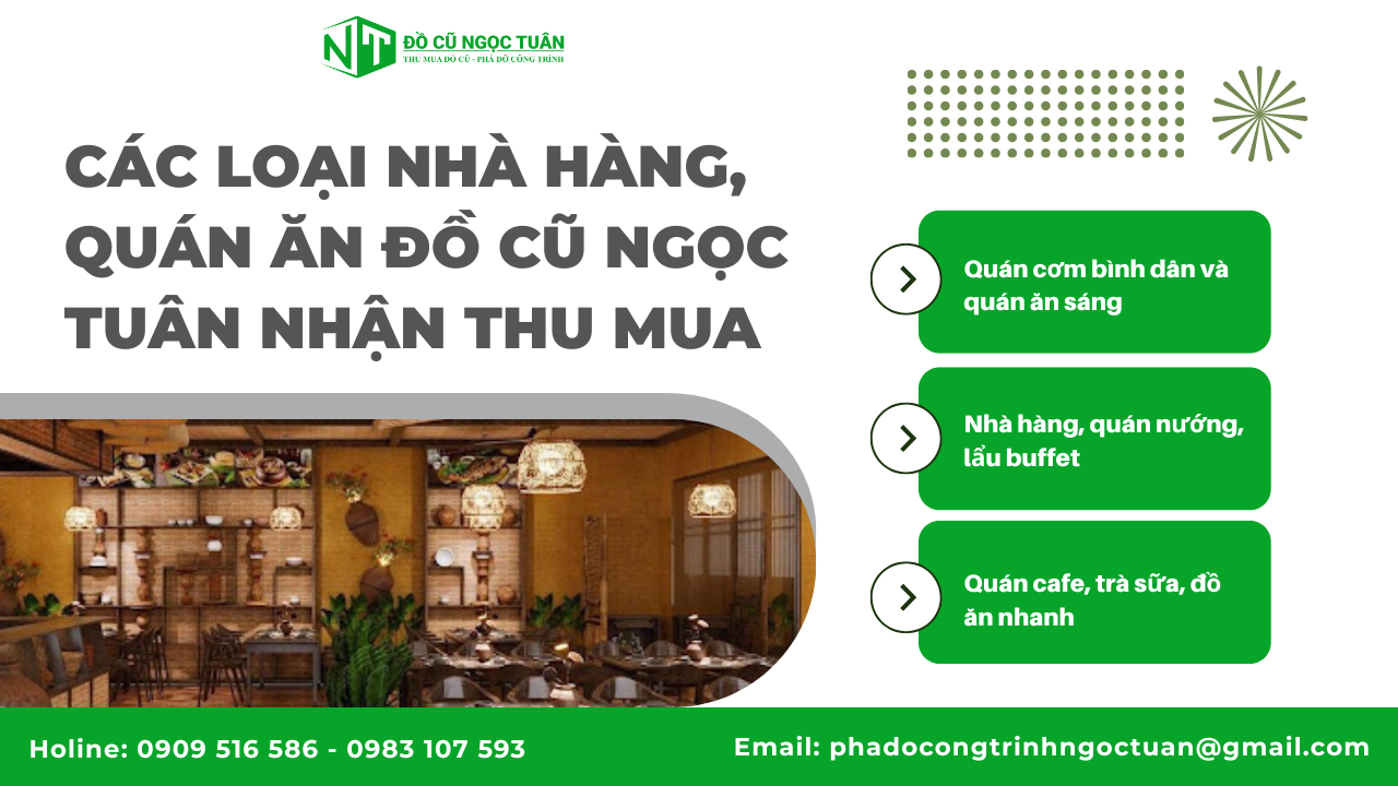 Các loại nhà hàng, quán ăn Đồ Cũ Ngọc Tuân nhận thu mua